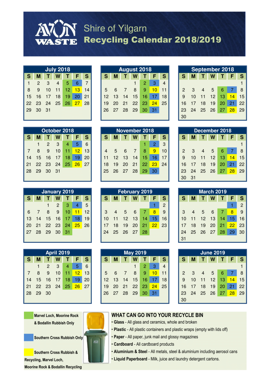 Yilgarn 2018-2019 Recycling Calendar
