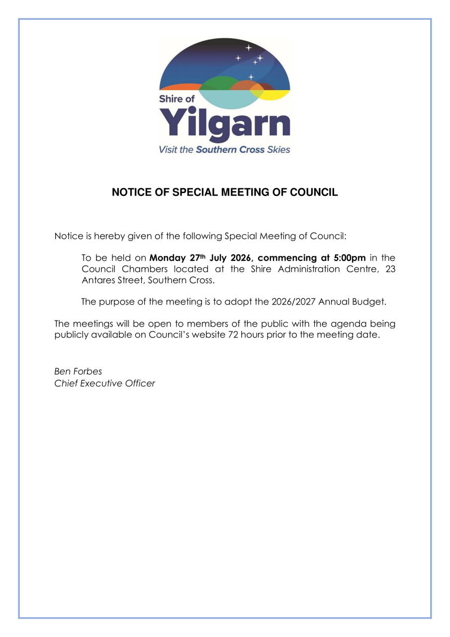Notice of special meeting of Council