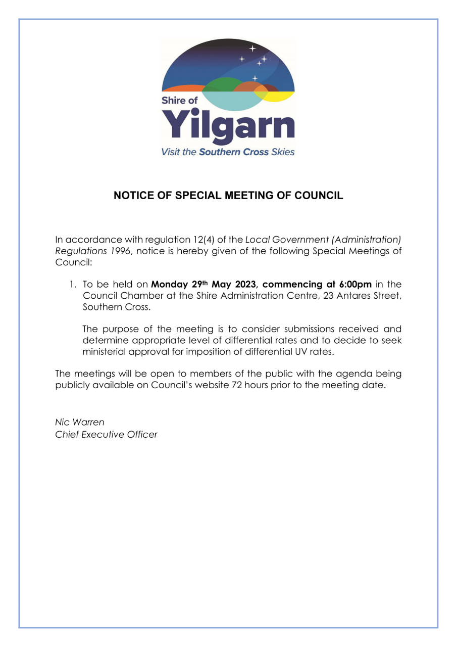 Notice of Special Meeting Poster