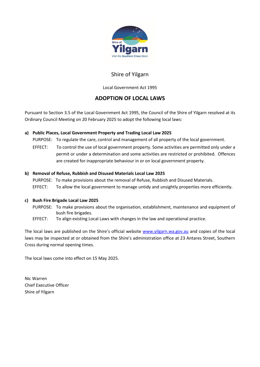 Adoption of Local Laws